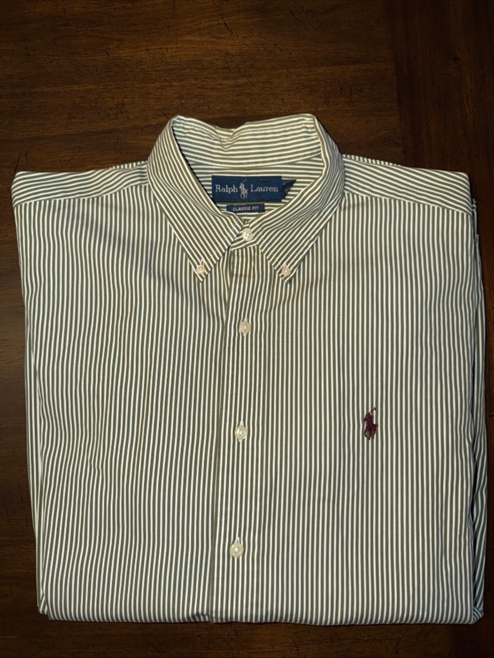 Ralph Lauren Classic Fit Men’s Button Down Olive Green Stripe Shirt 16 1/2 34-35